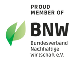 Logo: “Proud member of BNW – Bundesverband Nachhaltige Wirtschaft e.V.”