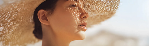 Close-up of a face with a light pattern on the skin