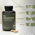 Pro Agalostrum bottle containing several capsules; features: monthly supply, gluten-free, fructose-free, yeast-free