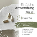 Pro Agalostrum is easy to use: 2 times a day. A tip for swallowing—the “nod trick”: 1. Place the capsule on your tongue, 2. Take a sip of water, 3. Tuck your chin toward your chest, 4. Swallow