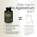 What makes Pro Agalostrum unique? Nutrient-rich colostrum from the first 12 hours, at least 20% IgG content, with almond mushroom and vitamin D3 for the immune system – conventional product: Colostrum from nutrient-poor late milk, significantly lower IgG content below 20%, only a standard extract without additional vital nutrients