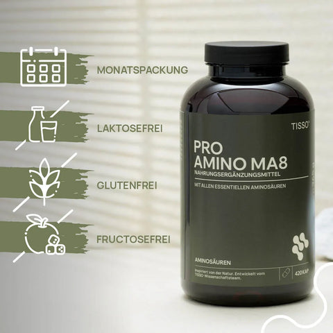 Pro Amino MA8 can; Features: Monthly supply, lactose-free, gluten-free, fructose-free
