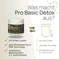 What sets Pro Basic Detox apart? 100% PMA zeolite, high efficacy thanks to PMA technology, certified medical device (i.e., backed by studies)—conventional product: not pure zeolite, no PMA technology, not a medical device (i.e., not backed by studies)