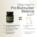 Was macht Pro Blutzucker Balance aus? 3 ausgewählte Pflanzenextrakte und Chrom, inklusive Markenrohstoffe wie Clovinol™, mit Ceylon-Zimt (cumarinarm) – herkömmliches Produkt: weniger Pflanzenextrakte, keine Markenrohstoffe, häufig mit Cassia-Zimt (cumarinreich)