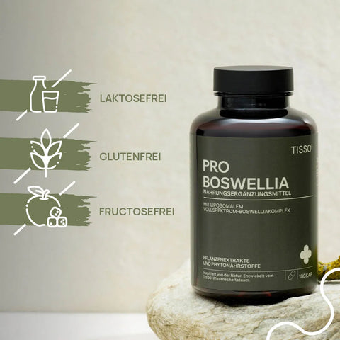 Pro Boswellia bottle; Features: lactose-free, gluten-free, fructose-free
