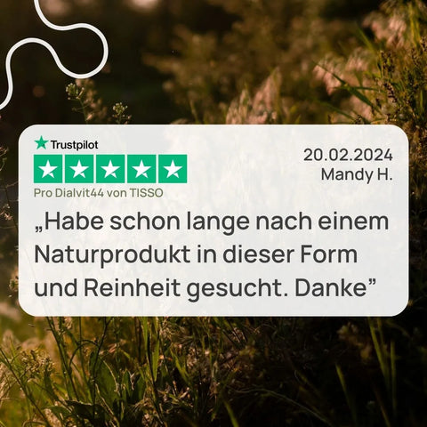 5-star Trustpilot review for Pro Dialvit44 by Mandy H., February 20, 2024: “I’ve been looking for a natural product of this form and purity for a long time. Thank you.”