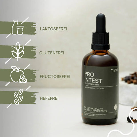 Pro Intest dropper bottle; features: lactose-free, gluten-free, fructose-free, yeast-free