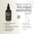 Was macht Pro Intest alkoholfrei aus? Bittertropfen aus 13 Kräutern, alkoholfreier, natürlicher Kräuterauszug, plus Zink für den Stoffwechsel – herkömmliches Produkt: Bittertropfen mit wenigen Kräutern, alkoholhaltig und mit künstlichen Zusätzen, ohne Zink