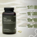 Pro Mucosa bottle containing several capsules; features: monthly supply, gluten-free, fructose-free, histamine-free