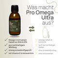 Was macht Pro Omega Ultra aus? Omega 3 mit hohem Gehalt an DHA und EPA, aus nachhaltigem Wildfang, streng schadstoffgeprüft, mit Vitamin E und Astaxanthin – herkömmliches Produkt: niedriger Gehalt an DHA und EPA, nicht aus nachhaltigen Quellen, ohne Schadstoffprüfung, ohne Antioxidantien