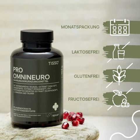 Pro Omnineuro, next to pomegranate seeds; features: monthly supply, lactose-free, gluten-free, fructose-free