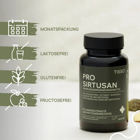 Dose Pro Sirtusan; Merkmale: Monatspackung, laktosefrei, glutenfrei, fructosefrei