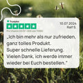 5-star Trustpilot review for “Pro Vitamin D3 Öl 1.000” by Ralf S., July 10, 2024: “I’m more than just satisfied—it’s a really great product. Super-fast delivery. Thank you very much; I’ll definitely be ordering from you again and again.”