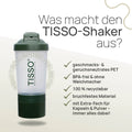 Was macht den TISSO-Shaker aus? Praktisch, sicher, vielseitig: geschmacks- und geruchsneutrales PET, BPA-frei und ohne Weichmacher, 100 % recyclebar, bruchfestes Material, mit Extra-Fach für Kapseln und Pulver – immer alles dabei
