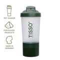 TISSO Shaker mit transparentem Becher, dunkelgrünem Deckel und Unterteil