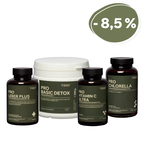 Detox Package Plus—packages of Pro Leber Plus, Pro Basic Detox, Pro Vitamin C Ultra, and Pro Chlorella