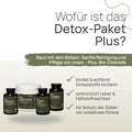 What is the Detox Package Plus for? Get rid of the excess—gentle cleansing and care from the inside, plus organic chlorella: binds and removes toxins in the intestines, supports liver function and fat metabolism, and protects cells from oxidative stress