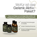 Wofür ist das Gelenk-Aktiv-Paket? Rund-um-Paket mit wichtigen Nährstoffen, die beanspruchte und schmerzende Gelenke brauchen: beruhigt Entzündungen im Gelenk, lindert Gelenkschmerzen, fördert Kollagenbildung im Gelenkknorpel