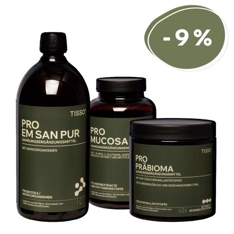 Probiotics Gut Cure Pur—Packaging for Pro EM san pur, Pro Mucosa, and Pro Präbioma