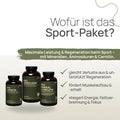 What is the Sports package for? Maximum performance and recovery during exercise—with minerals, amino acids, and carnitine: replenishes losses and supports recovery, promotes muscle growth and maintenance, and boosts energy, fat burning, and focus