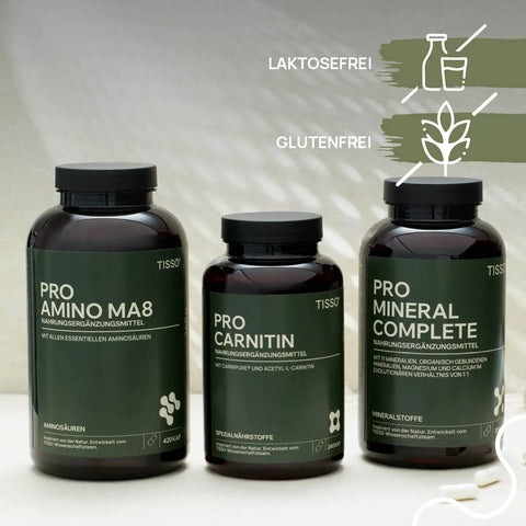 Pro Amino MA8, Pro Carnitin, and Pro Mineral Complete; Features: lactose-free, gluten-free