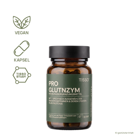 Pro GlutNzym, 30-capsule bottle; features: vegan, capsule, TISSO Study