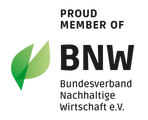 Logo „Proud member of BNW – Bundesverband Nachhaltige Wirtschaft e.V.“