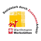 Logo der Werthmann Werkstätten der Caritas mit dem Schriftzug „Sozialstark durch Zusammenarbeit!“
