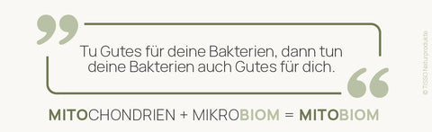 Quote: “Do something good for your bacteria, and your bacteria will do something good for you.” Below that, the formula: MITOCHONDRIA + MICROBIOME = MITOBIOME